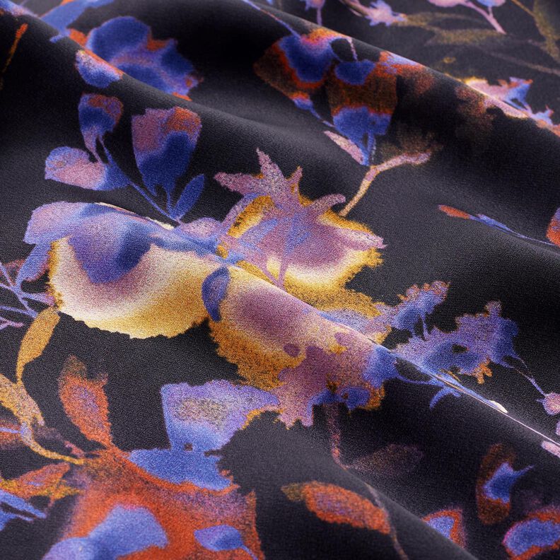 Viskosestoff Cupro Aquarellblumen – schwarz/blaulila,  image number 2