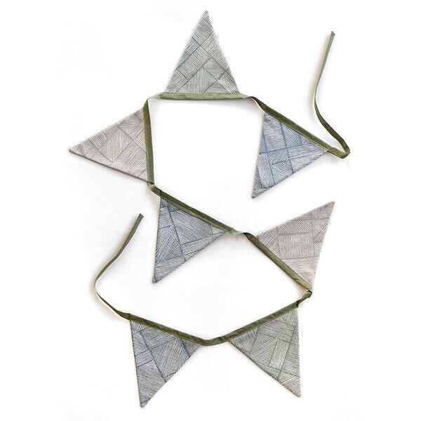 Dekostoff Halbpanama Linien-Patchwork – schilf/natur