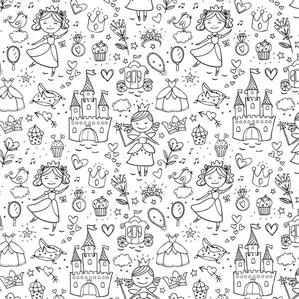 Ausmalstoff Popeline kleine Prinzessin – weiss/schwarz, image number 1