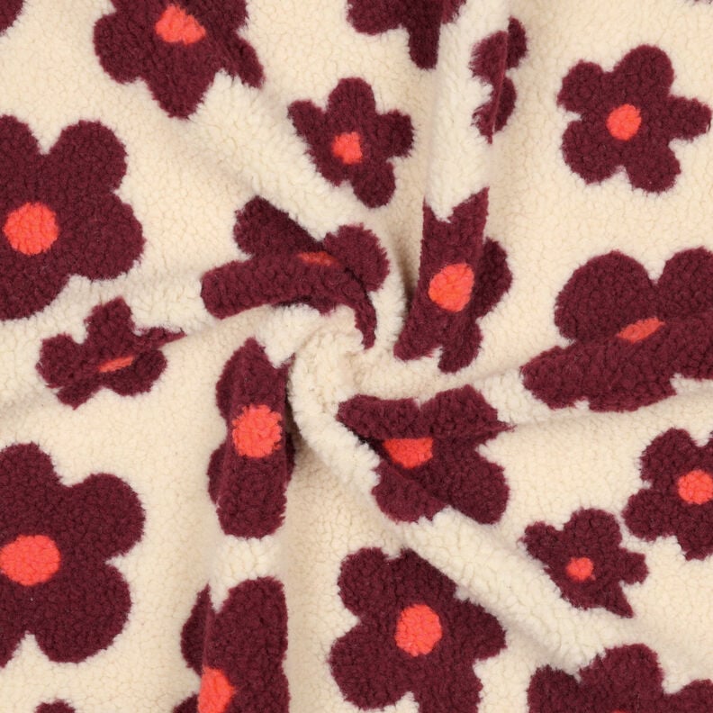 Teddyplüsch Blumen | Poppy Fabrics – cashew/bordeauxrot, image number 4