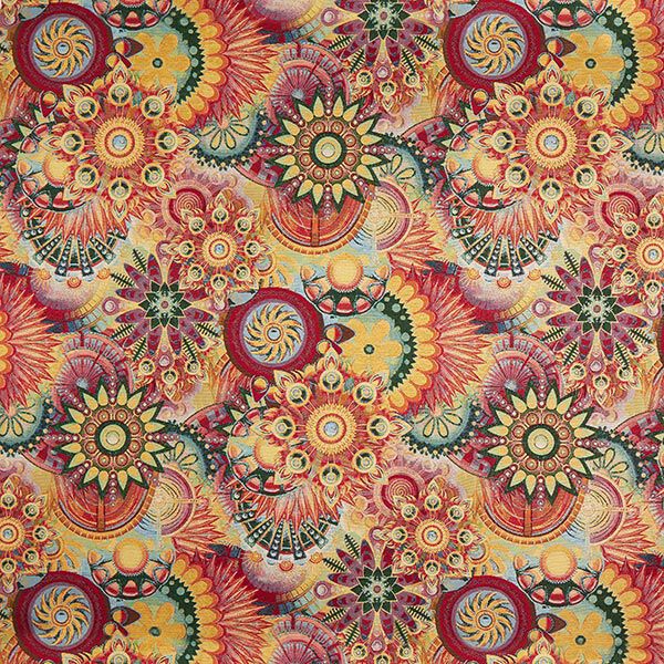 Jacquard Gobelin Blüten Ornament – lila/rot | Reststück 100cm