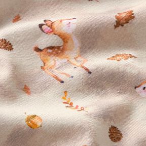 Baumwolljersey zufriedenes Reh im Herbstlaub Digitaldruck  – natur, 