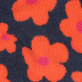 Teddyplüsch Blumen | Poppy Fabrics – marineblau/orange, 