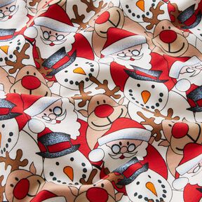 French Terry Sommersweat Rentier, Weihnachtsmann und Schneemann – wollweiss, 