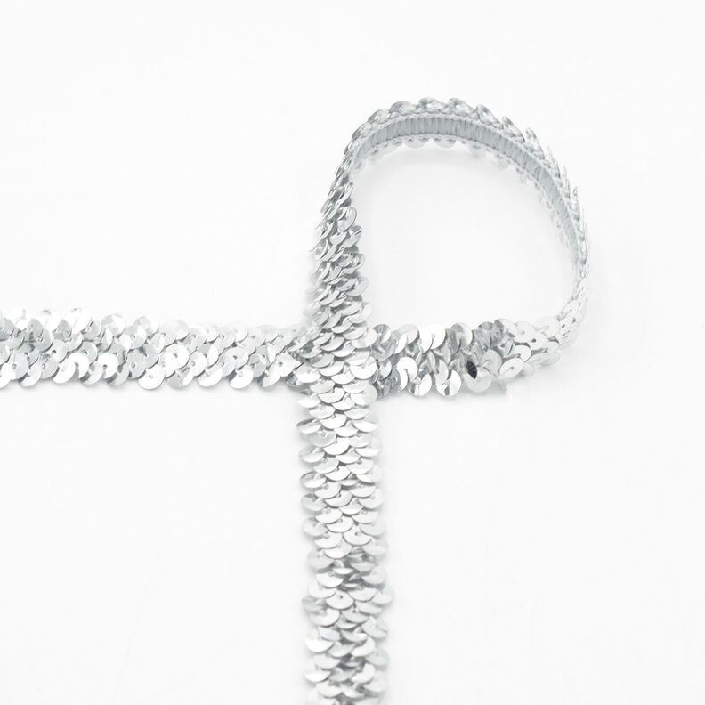 Elastische Paillettenborte [20 mm] – silber,  image number 1