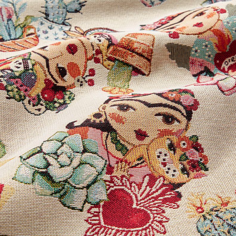 Dekostoff Gobelin K&uuml;nstlerinnen &ndash; hellbeige/rot,  image number 2