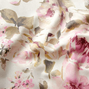 Dekostoff Halbpanama gemalte Rosen – wollweiss, 