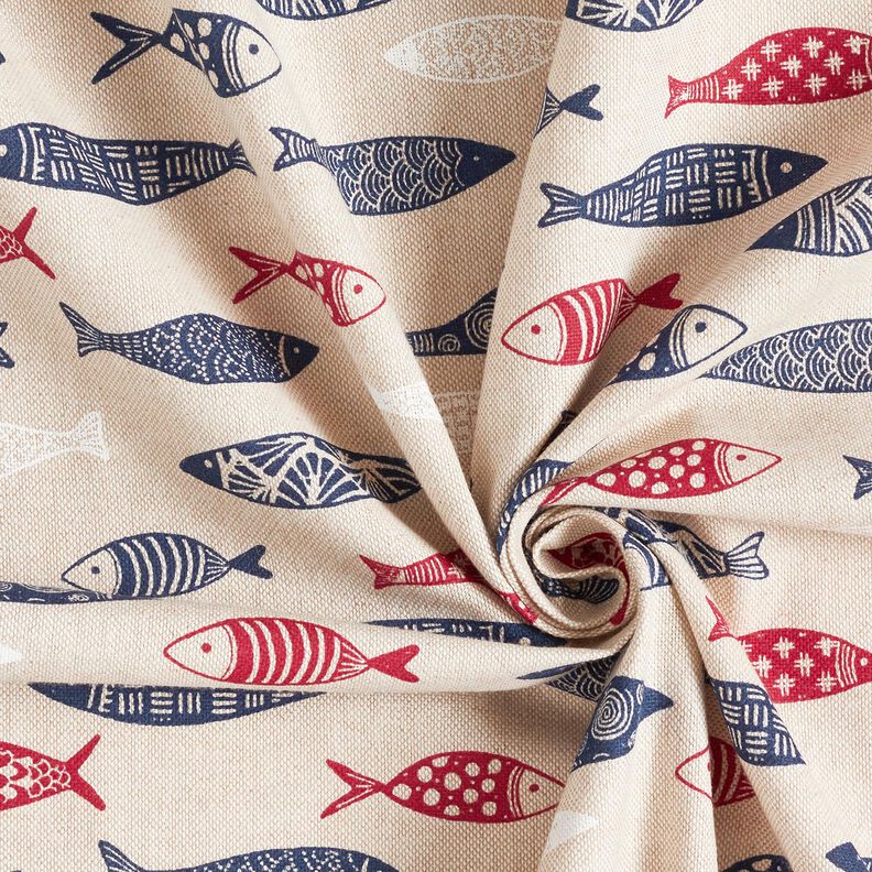 Dekostoff Halbpanama abstrakter Fischschwarm – beere/natur, image number 3