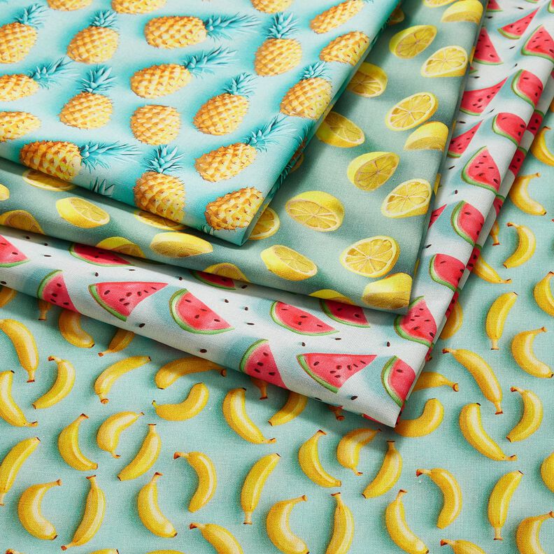 Baumwollstoff Popeline Ananas – aquablau/gelb, image number 5