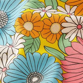 Baumwollstoff Cretonne große Retroblumen – türkis/sonnengelb, 
