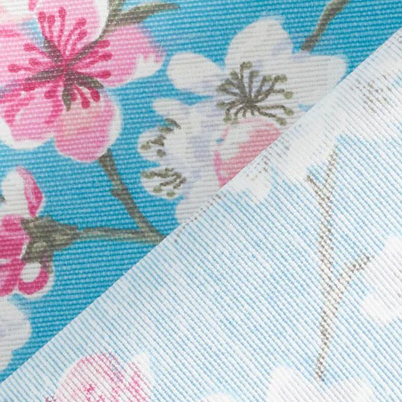 Beschichtete Baumwolle Kirschblüten – aquablau,  image number 4