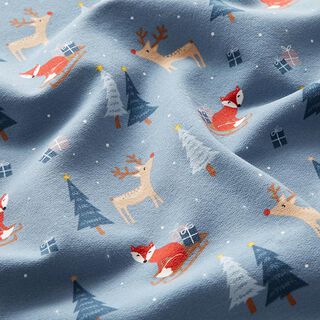 Sweatshirt angeraut Fuchs und Rentier im Weihnachtswald – stahlblau, 