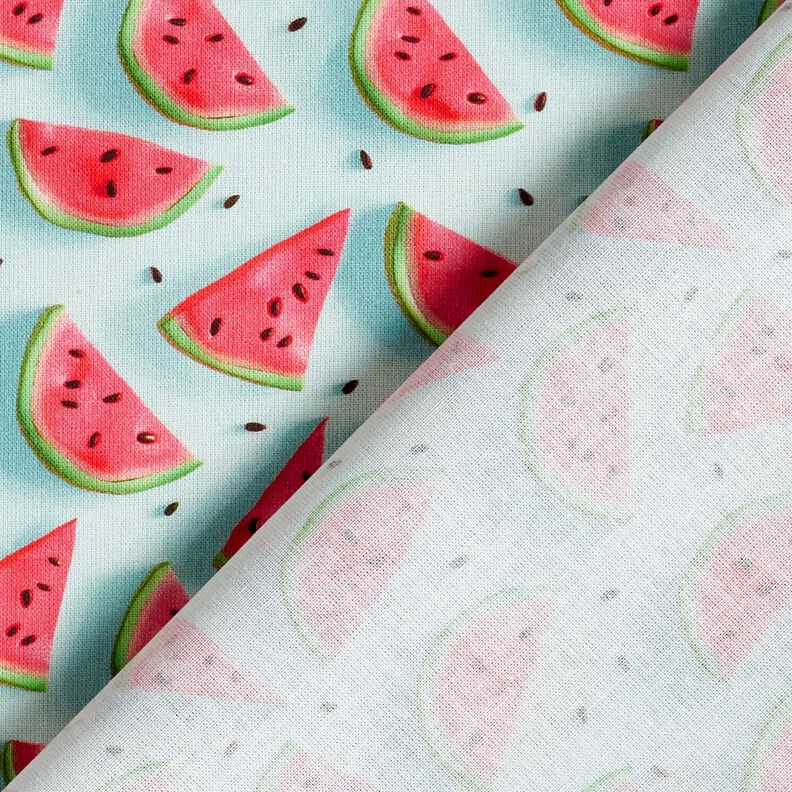 Baumwollstoff Popeline Wassermelone – eisblau/intensiv pink, image number 4