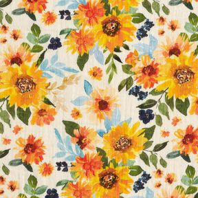 Musselin/ Doppel-Krinkel Gewebe Sonnenblumenwiese Digitaldruck | Poppy Fabrics – creme, 
