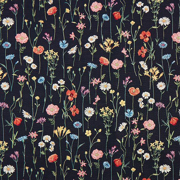 Dekostoff Gobelin Wildblumen – schwarz/rosé,  image number 1