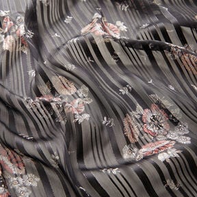 Chiffon mit Satin- und Metallicstreifen Blumen – schwarz/weiss, 