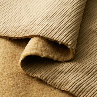 Breitcord mit Teddy-Abseite – dunkelbeige, 