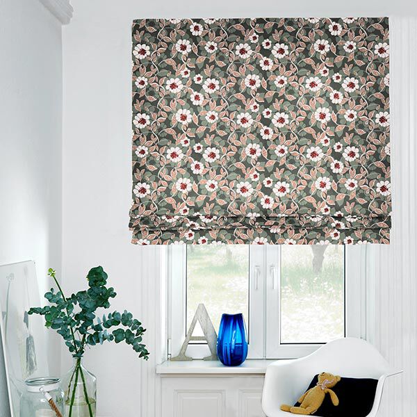 Dekostoff Canvas große Blüten – dunkelgrün/wollweiss | Reststück 100cm