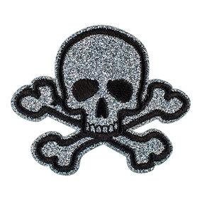 Applikation Totenkopf [ 5,5 x 6,5 cm ] – silber/schwarz, 