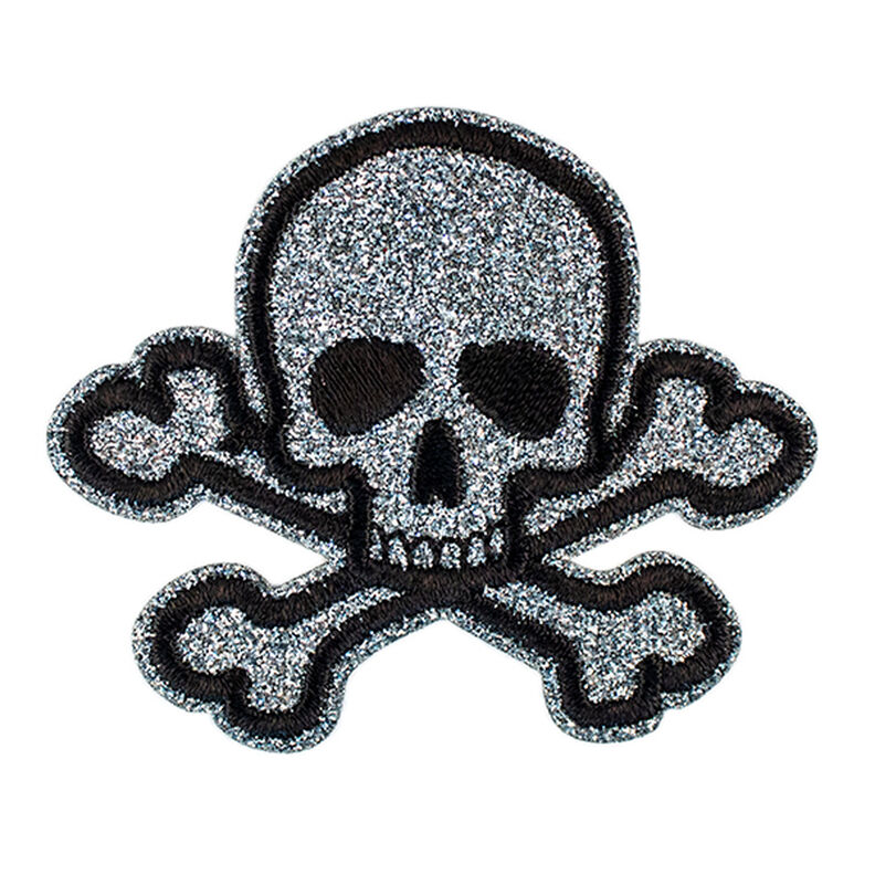 Applikation Totenkopf [ 5,5 x 6,5 cm ] – silber/schwarz,  image number 1