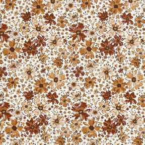French Terry Sommersweat gezeichnete Blumen Digitaldruck &ndash; weiss/terracotta, 
