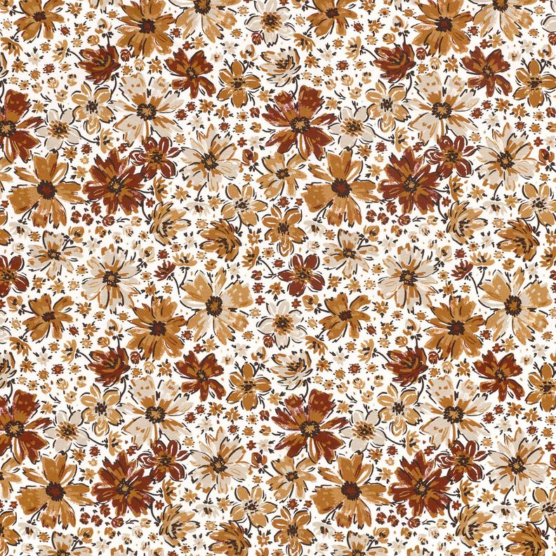 French Terry Sommersweat gezeichnete Blumen Digitaldruck &ndash; weiss/terracotta,  image number 1