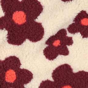 Teddyplüsch Blumen | Poppy Fabrics – cashew/bordeauxrot, 