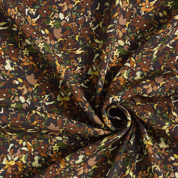 Viskose Crêpe Georgette Streublumen – schwarz/braun | Reststück 50cm