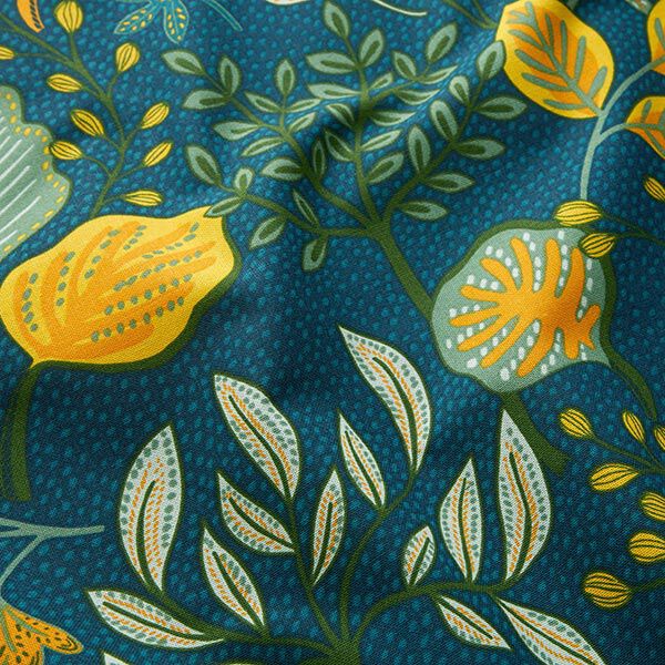 Dekostoff Halbpanama Blätterkunst – ozeanblau