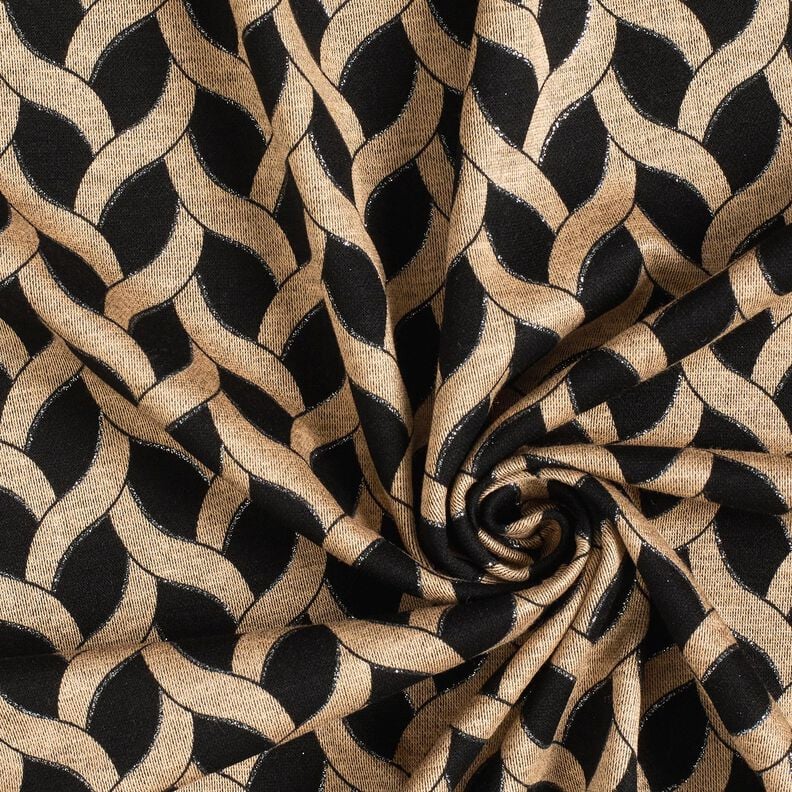 Viskosejersey Glitzer-Zopfmuster – schwarz/apricot, image number 3