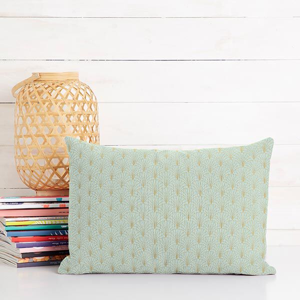 Dekostoff Halbpanama Artdeco-Muscheln – mintgrün | Reststück 50cm