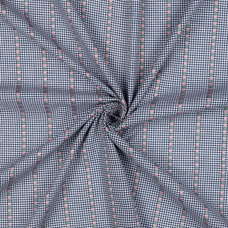 Baumwollstoff Jacquard Karo und Blümchen – ozeanblau/weiss, image number 3