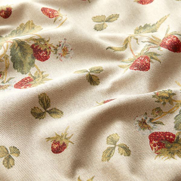 Dekostoff Halbpanama Erdbeeren – karminrot/natur | Reststück 50cm