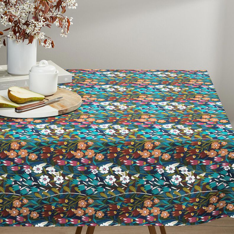 Beschichtete Baumwolle Blumen-Mix &ndash; petrol/burgunder,  image number 6