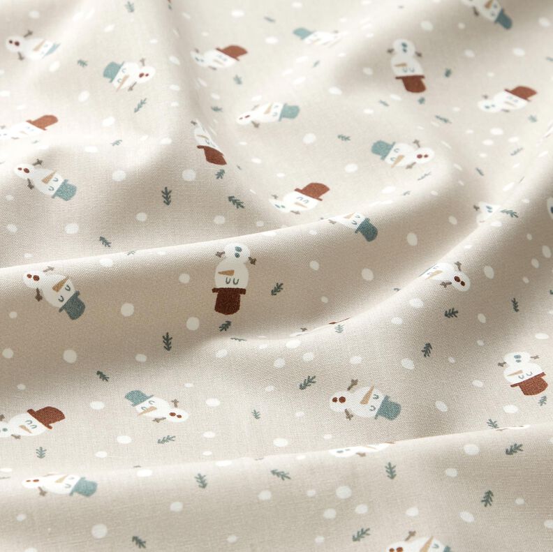 Baumwollstoff Popeline süße Schneemänner – helltaupe, image number 2