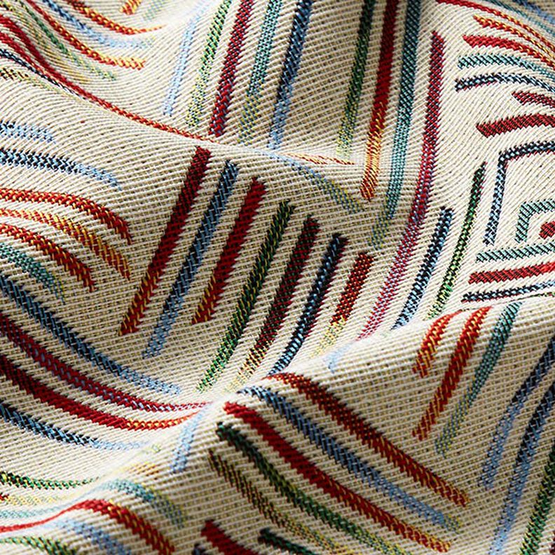 Dekostoff Gobelin Linien-Zickzack – hellbeige/blau,  image number 2