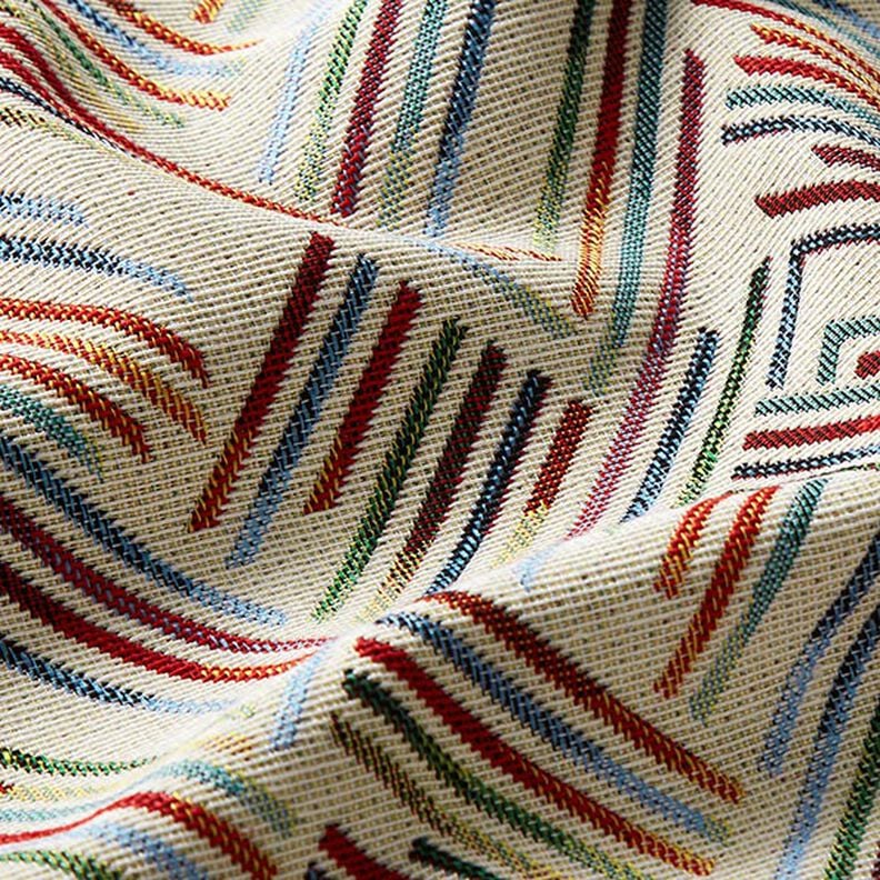 Dekostoff Gobelin Linien-Zickzack – hellbeige/blau, image number 2