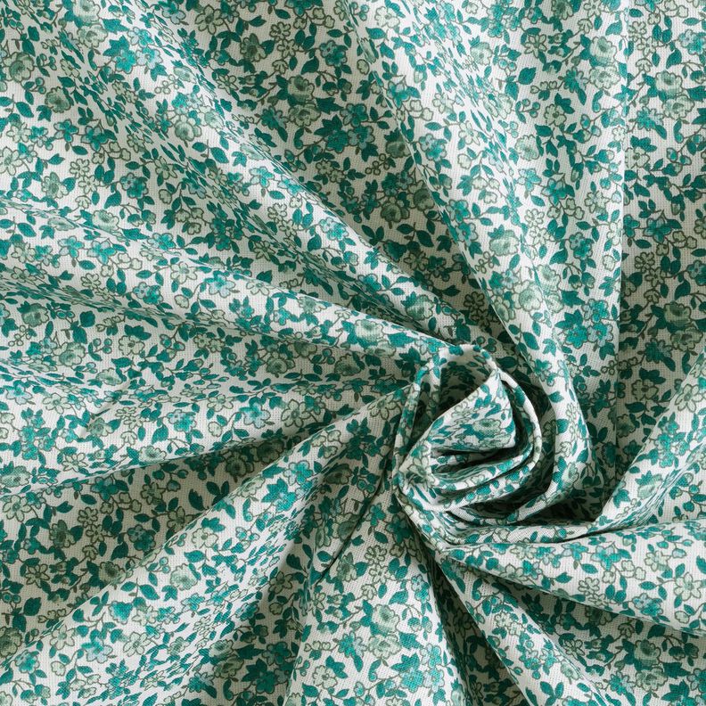 Baumwollstoff Cretonne zahlreiche Blümchen – petrol/weiss,  image number 3
