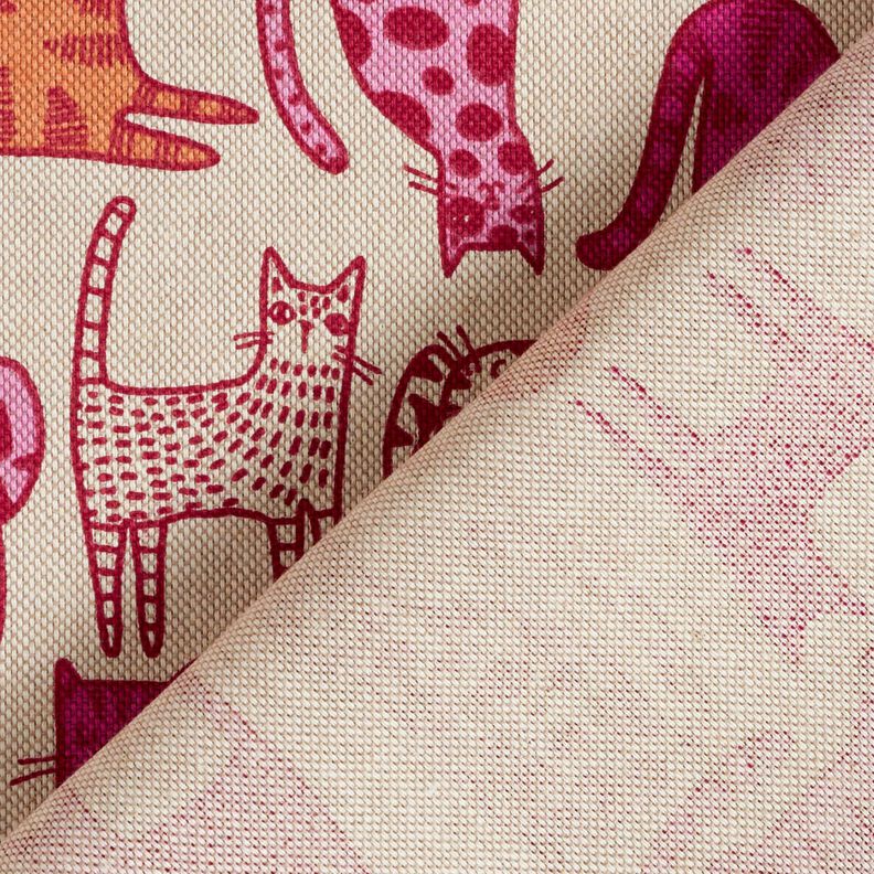 Dekostoff Halbpanama bunte Katzen – natur/purpur,  image number 4