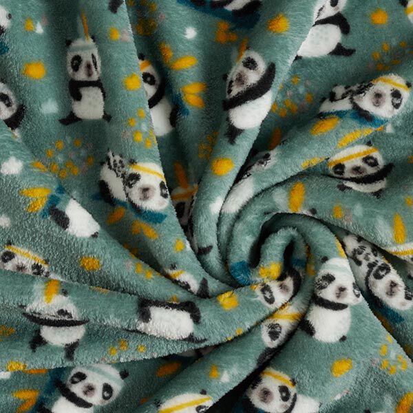 Kuschelfleece Doubleface Pandas und Bambus – schilf/mintgrün | Reststück 50cm