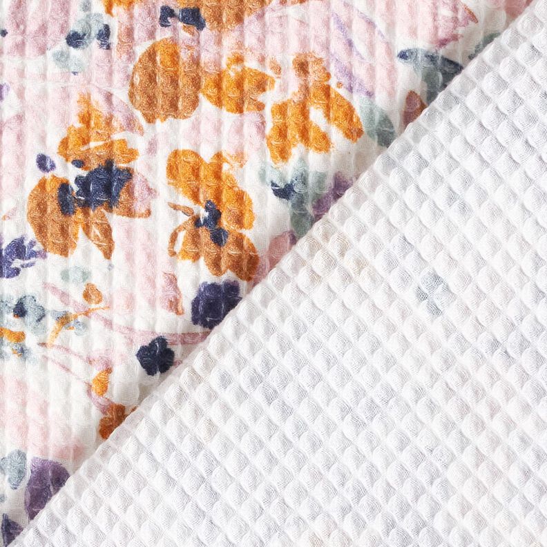 Waffelpiqué Aquarellblumen | Poppy Fabrics – weiss/lavendel, image number 4
