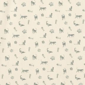 Bio-Baumwollpopeline Katzen und Tatzenabdrücke – wollweiss/grau, 