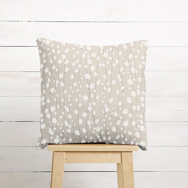 Dekostoff Halbpanama Zweige mit Knospen – weiss/beige