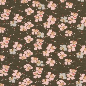 Baumwolljersey süße Blümchen – khaki, 
