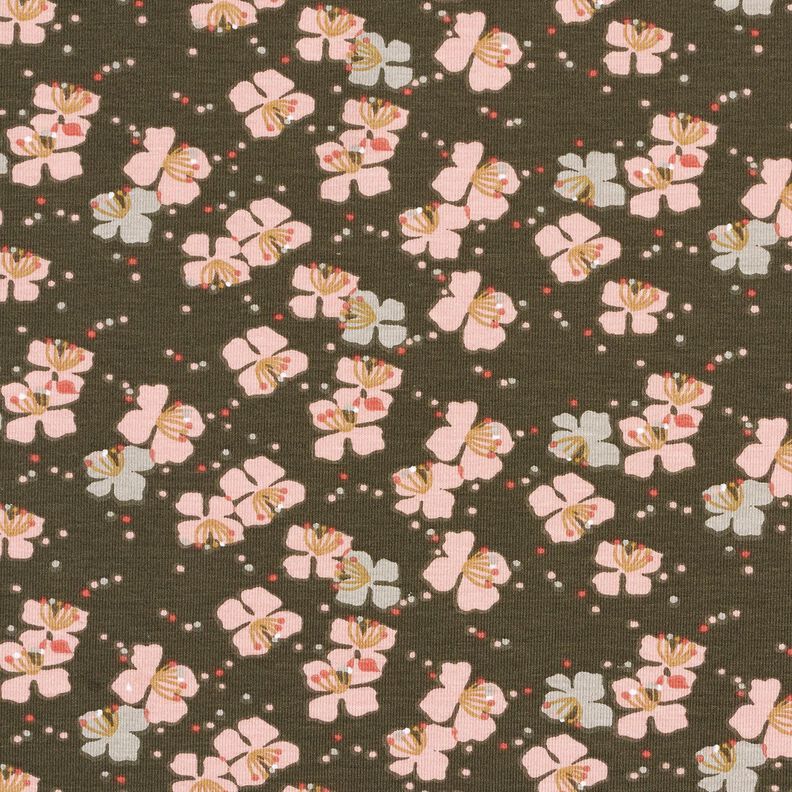 Baumwolljersey süße Blümchen – khaki, image number 1