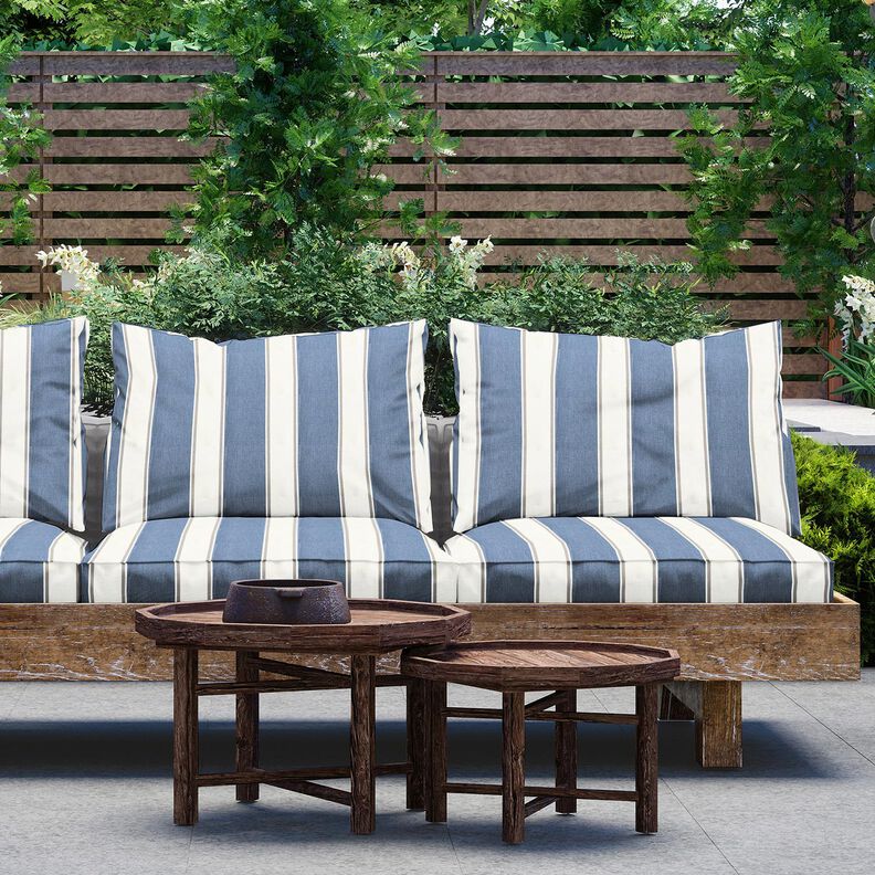 Outdoorstoff Canvas feine Streifen – wollweiss/blaugrau,  image number 6