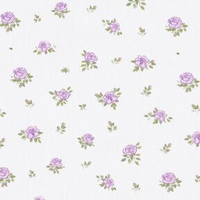 Baumwollpopeline zarte Rosen – lavendel/weiss, 