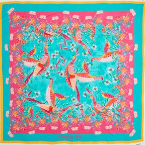 Beachwear Panel Pareo Pfauen und Blumen – aquablau/intensiv pink, 