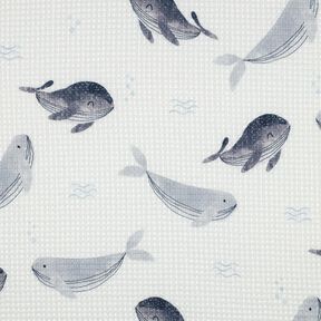 Waffelpiqué Wale Digitaldruck | Poppy Fabrics – elfenbein/blaugrau, 