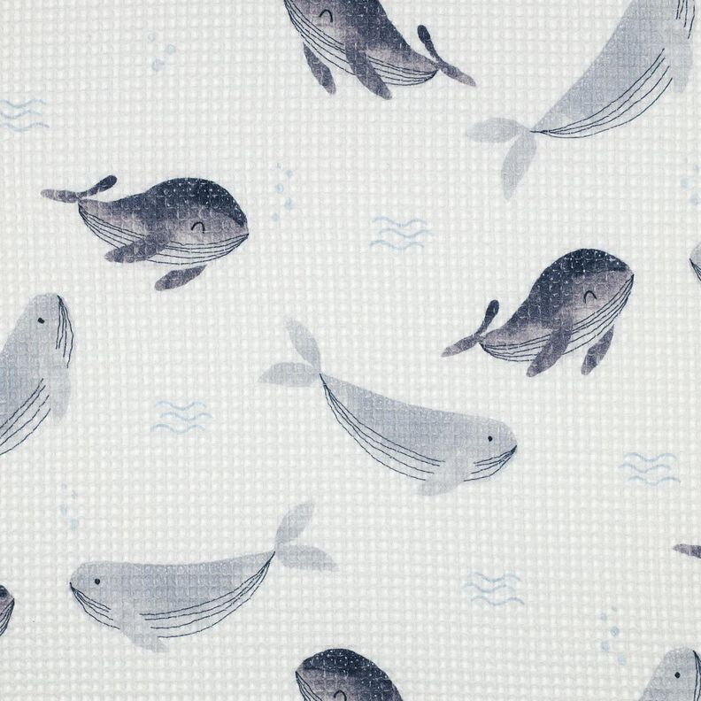 Waffelpiqué Wale Digitaldruck | Poppy Fabrics – elfenbein/blaugrau, image number 1